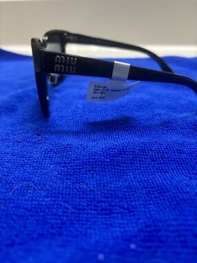 Miu Miu Black Rectangular Men's Sunglasses with Logo Temples